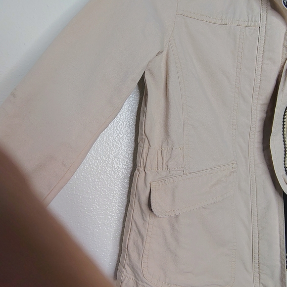 LOFT Cream Utility Jacket Cotton/Stretch Full Zip Snap Buttons ElasticCinch Sz S - Picture 7 of 12